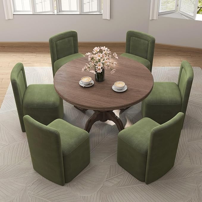 Green Upholstered Dining Chairs Set of 2, Armless Modern Chenille Dining Chairs with High Back, Kitchen Chair for Dining Room/Restaurant/Living Room