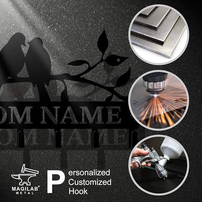 Personalized Custom Name Birds of Trees Wall Key Hooks,Metal Birds of Trees Art Clothes Hooks,Metal Birds of Trees Wall Home Storage Decorative,For Front Door, Hallway, Kitchen, Bedroom (Style D)