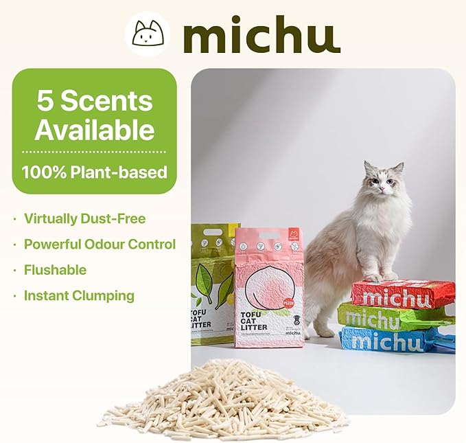 Tofu Cat Litter Natural Clumping Tofu Cat Litter, Fast Clumping and Easily Scoop-able 5.5lb/88oz 5 Scents - Original + Greentea, 2 Pack