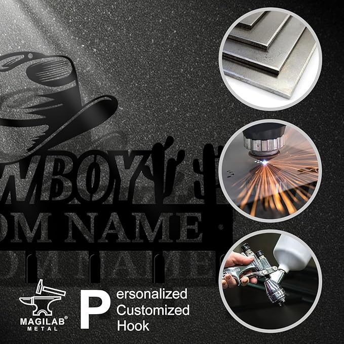 Personalized Custom Name West Cowboy Keys Hooks,Metal Cowboy Art Clothes Keys Hooks,Metal Cowboy Lover Wall Home Storage Decorative Keys Hooks,Key Holder Hooks for Wall (Style F)