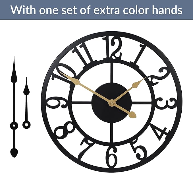 LEIKE Arabic Numeral Wall Clock 12IN Battery Operated Black, Silent Non Ticking, Wall Clocks for Living Room Decor, Small Classic for School, Office, Home, Kitchen, Bedroom