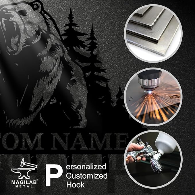 Personalized Custom Name Bear Key Wall Hooks,Metal Bear Keys Clothes Hooks,Metal Bear Wall Home Storage Decorative,For Front Door, Hallway, Kitchen, Bedroom,Keys,Hats (Style M)