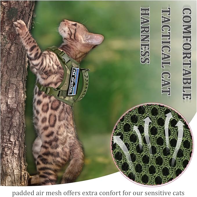 Tactical Cat Harness for Walking Escape Proof,Adjustable Pet Vest Harness,Soft Mesh Padding Large Cat,Small Dog with Quick-Release Buckle and Rubber Handle