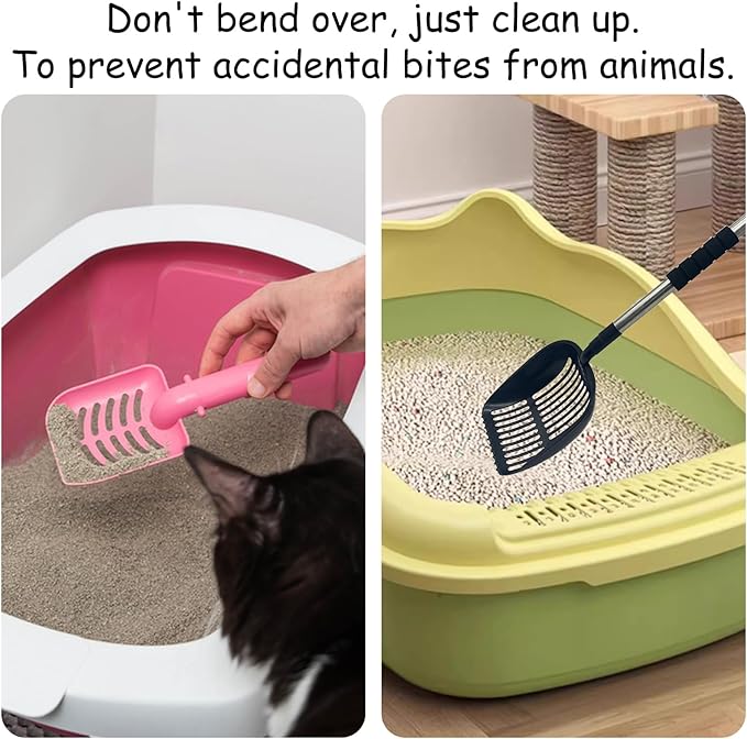 PINVNBY Cat Litter Scooper, Long Handle Litter Sifter Scoop with Litter Scoop Holder Stainless Steel Kitten Scooper Deep Kitty Litter Scooper with Box Metal Detachable Sifting Litter Shovel Set