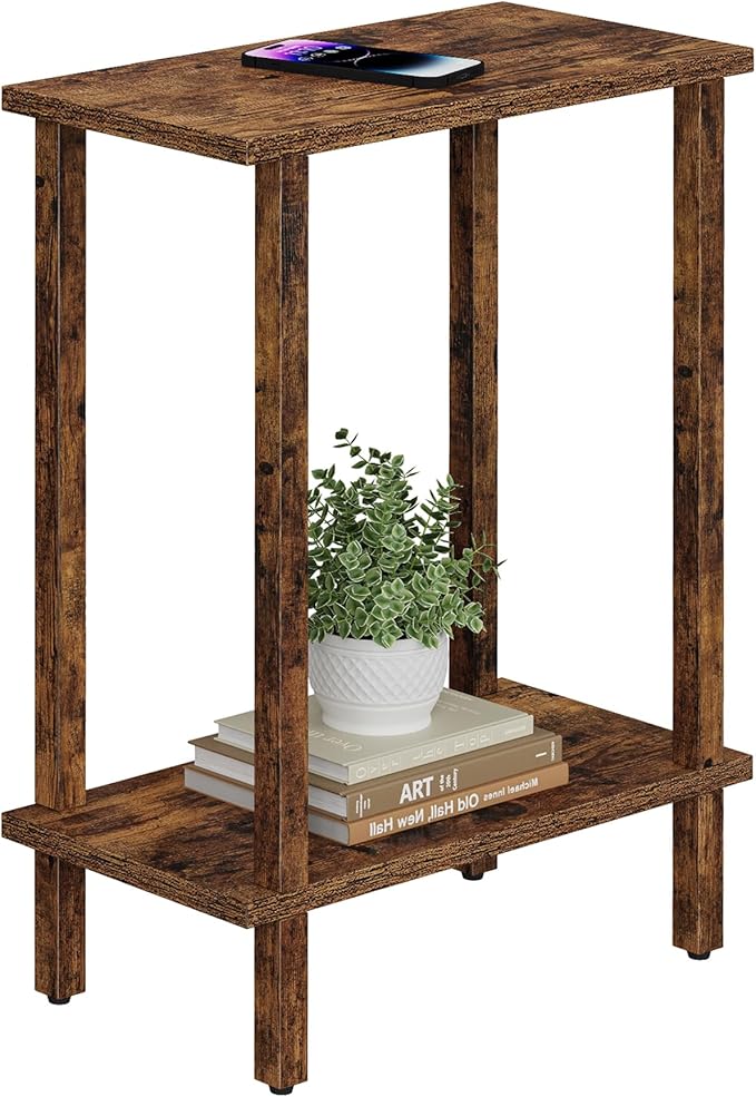 TUTOTAK Small Side Table, Narrow End Table, Skinny Sofa Table, Slim Nightstand, Couch Table, Living Room, Bed Room, Pure Brown TB01BB062C