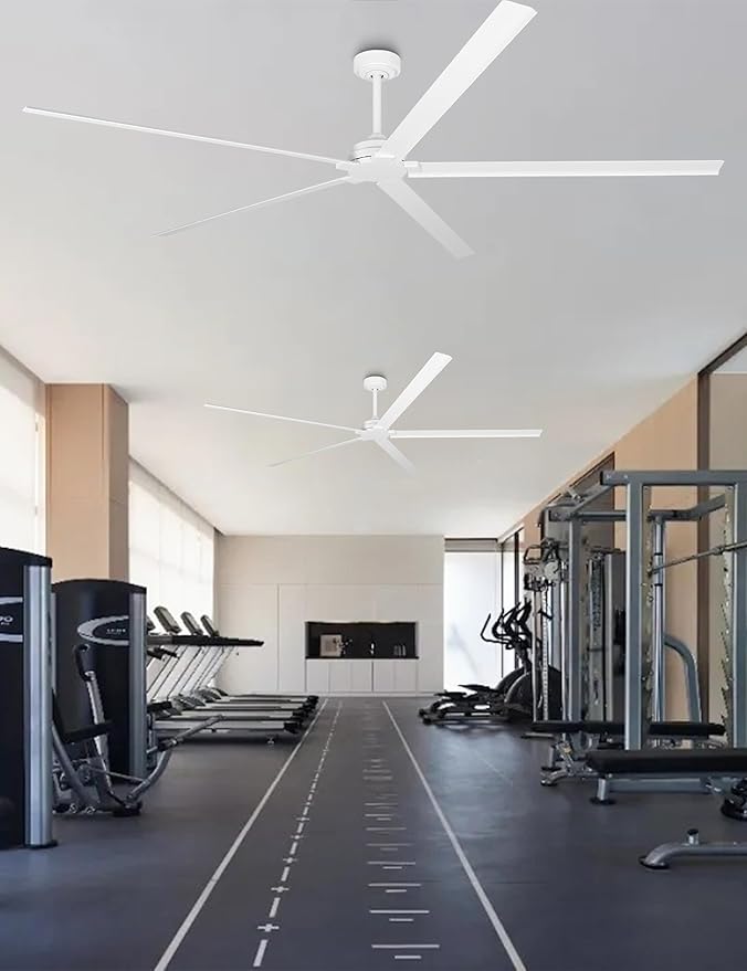 Ceiling Fans Outdoor Waterproof, 84 Inch Industrial Ceiling Fans without Lights, Large White Ceiling Fan No Light with 5 Aluminum Blade, Reverse DC Motor, Outdoor Fans for Patio Shop Garage LivingRoom