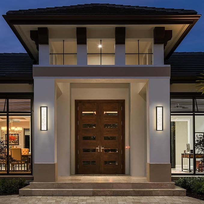 Outdoor Wall Light LED 26W, Modern Exterior Lighting Fixture with Resin Shade - 24.8in Rectangle Waterproof Porch Sconce IP65 for Garage,Front Door,Patio