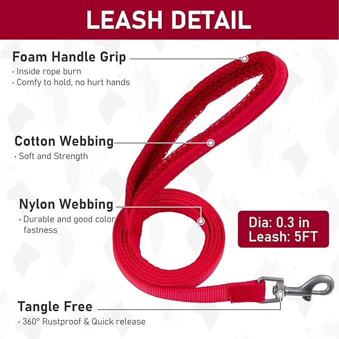 GAMUDA Small Pet Harness Collar and Leash Set, Step in No Chock No Pull Linen Fabric Soft Mesh Dog Vest Harnesses Reflective for Dogs Puppy Cats Kitten Rabbit (Red, L)