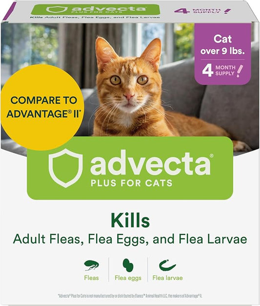 Advecta Plus Flea Prevention For Cats, Cat and Kitten Treatment & Control, Small and Large, Fast Acting Waterproof Topical Drops, 4 Month Supply