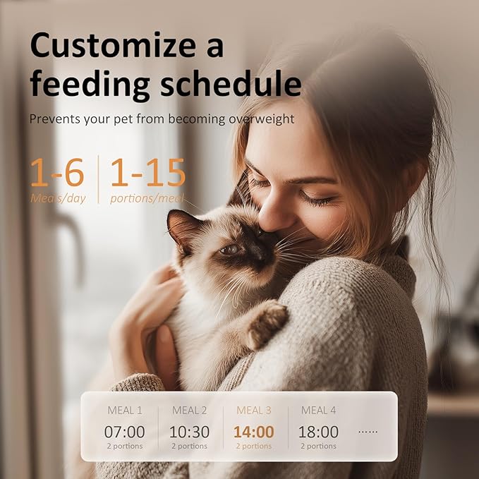 Automatic Cat Feeder: 4L Cat Food Dispenser Timed Precise Auto Feeder Programmable 1-6 Meals- Easy to Clean& Dual Power with Desiccant Bag Keeps Food Fresh- Reliable Pet Feeder for Cats