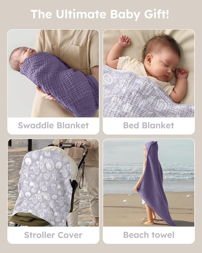 Yoofoss Hooded Baby Towels for Newborn 2 Pack 100% Muslin Organic Cotton Baby Bath Towel with Hood for Babies, Infant, Toddler and Kids, Large 32x32Inch, Soft and Absorbent Newborn Essential