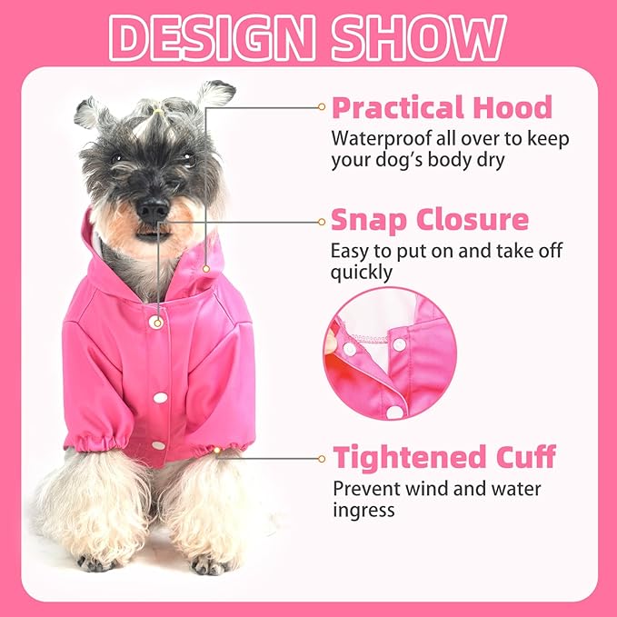 PUPTECK Dog Raincoat with Hood & Harness Built-in, Waterproof Dog Rain Jacket Slicker Poncho Reflective Vest Clothes for Rainy Snowy Winter Cold Days, Fuschia M