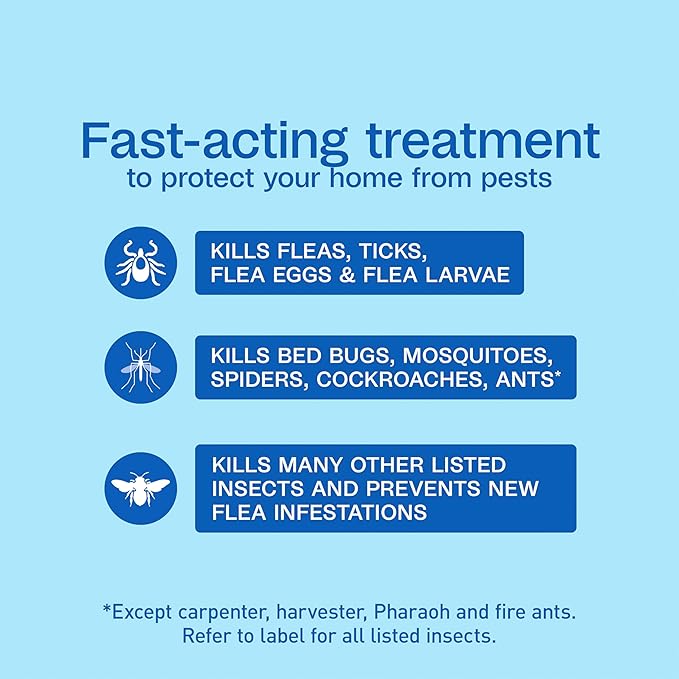 ADAMS Flea & Tick Home Spray, Kills Fleas, Flea Eggs, Flea Larvae, Bed Bugs, Ticks, Ants (Except Carpenter, Harvester, Pharaoh & Fire Ants), Cockroaches, Spiders, & Mosquitoes in The Home, 24 Fl Oz