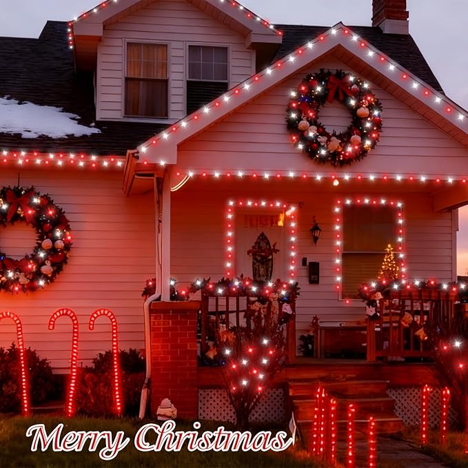 QITONG Red and White Christmas Light Outdoor Waterproof, 165ft 500 LED Clear Wire String Lights Plug-in, 8 Modes Christmas Tree Light Indoor