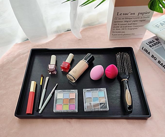 Black Serving Tray (15 x 10.6 inch), Large Tray for Serving Accessory, Snack, Dessert, Spa, Coffee, Drinks, Tea, Bar, Party, Seasoning, Perfume and Display Use.