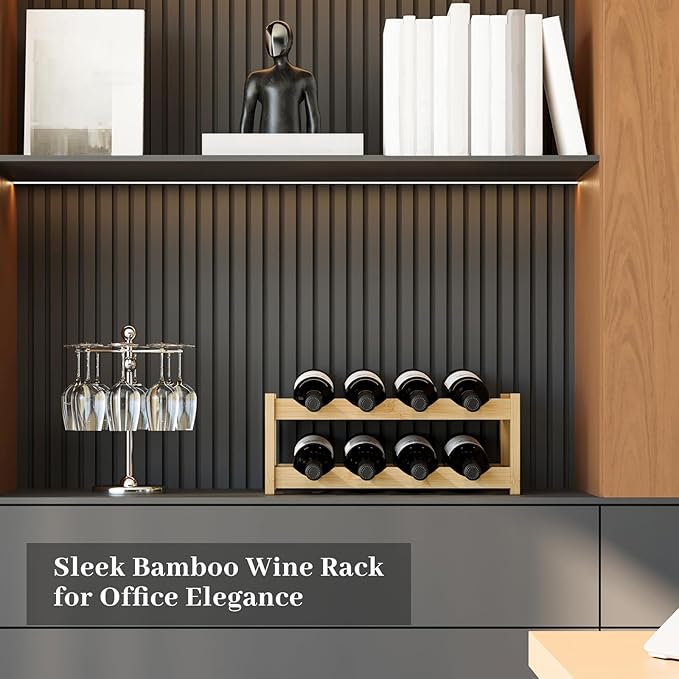 Wine Rack,Bamboo Wine Storage Cabinet Shelf,Countertop Wine Shelf- Freestanding Wine Holder for Kitchen & Pantry (Natural, 2-Tier)