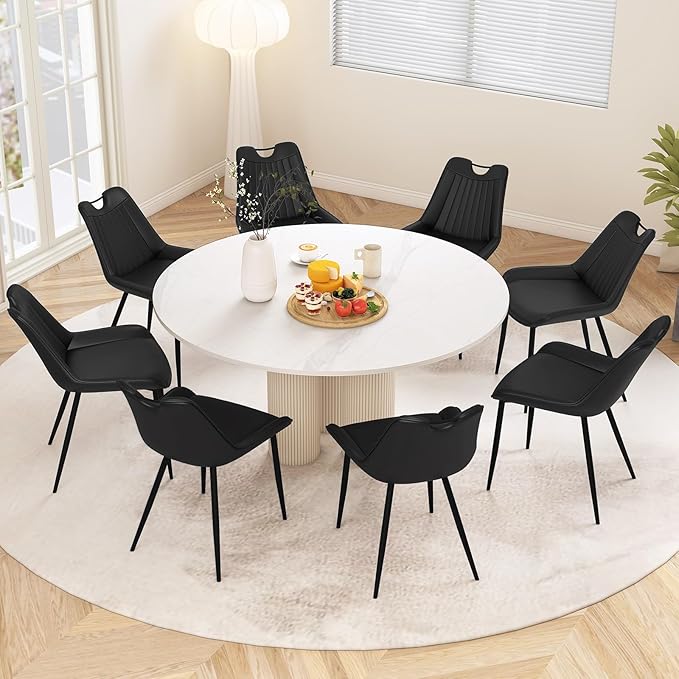 Giantex Dining Chairs Set of 4, PU Leather Upholstered Kitchen Dining Room Chairs w/Handle, Metal Legs, Curved Back, Modern Armless Accent Side Chair for Living Room, Restaurant (PU Black)