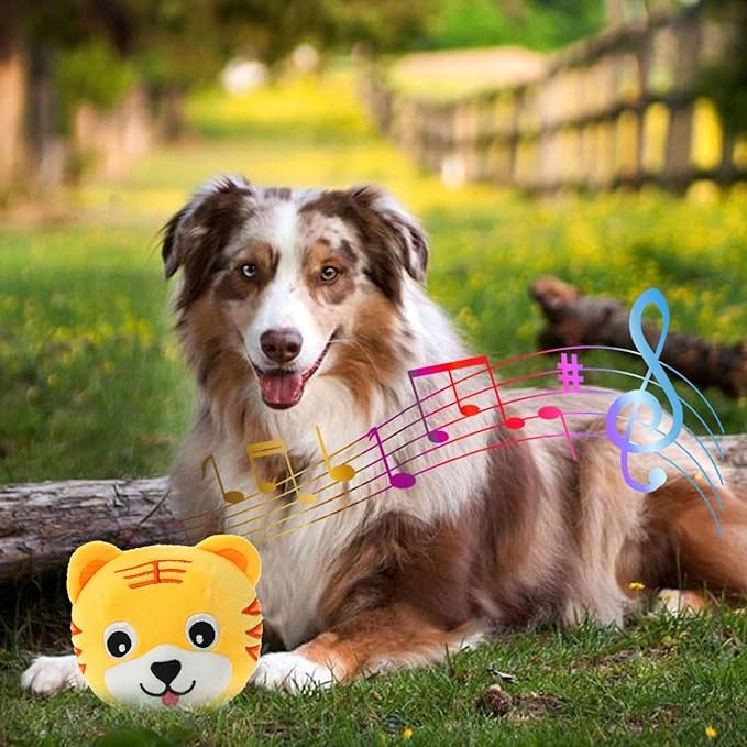 Active Moving Pet Plush Toy, Interactive Dog Toys Pet Bouncing Balls, USB Rechargeable Interactive Washable Cartoon Pig Plush Sound Electronic Dog Toy, Small Cute Squeaky Pig Dog Toy (Tiger)