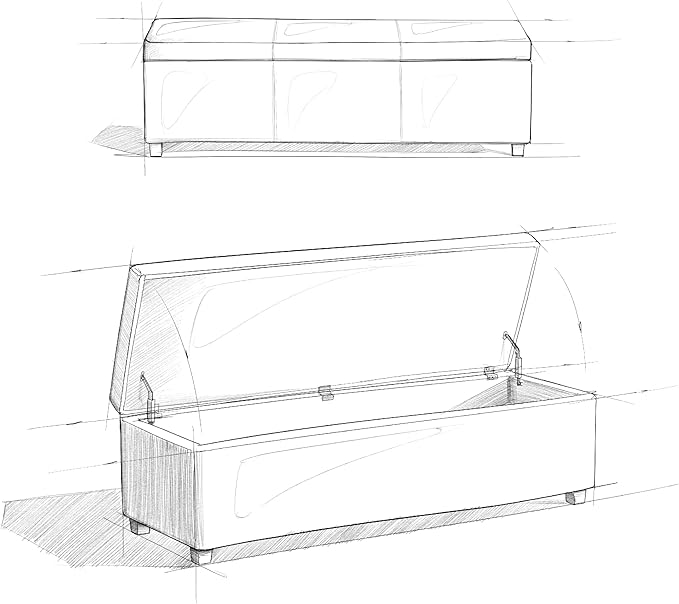 SIMPLIHOME Avalon 54 inch Wide Contemporary Rectangle Extra Large Storage Ottoman Bench in Slate Grey Polyester linen fabric, Assembled, For the Living Room, Entryway and Family Room