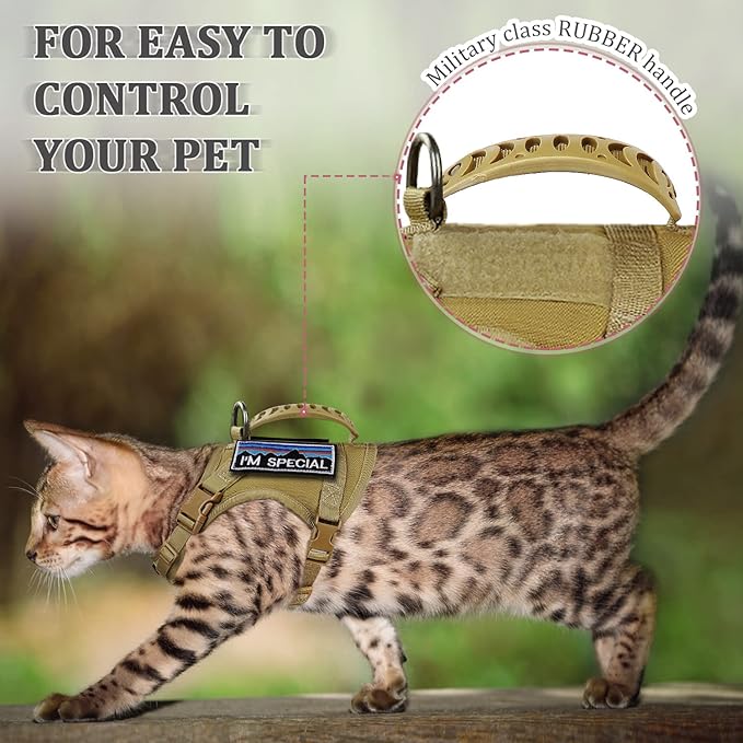 Tactical Cat Harness for Walking Escape Proof,Adjustable Pet Vest Harness,Soft Mesh Padding Large Cat,Small Dog with Quick-Release Buckle and Rubber Handle
