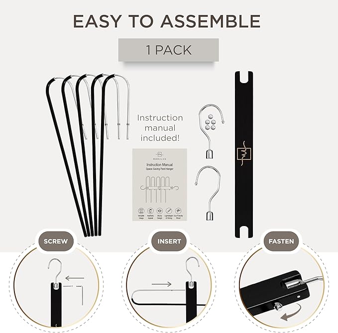 MORALVE Pants Hangers Space Saving - European Beechwood Scarf and Jean Hangers - Closet Organizer and Space Saver Pant Rack, Leggings Hanger, and Scarf Holder with 360° Swivel Hook (1 Pack)