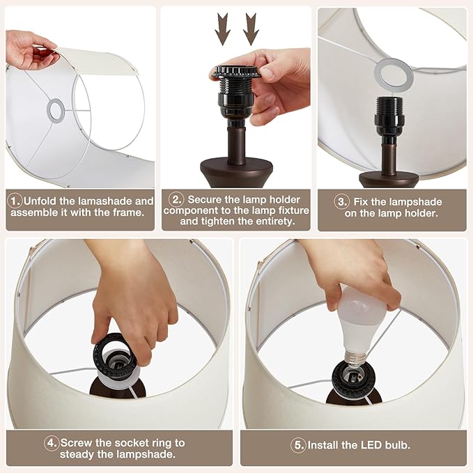 Luvkczc 22" Table Lamp Set of 2 - Vintage Brown Bedside Lamp with Beige Fabric Shade, Dimmable, USB C+A Ports, Nightstand Lamp for Living Room Bedroom (Bulb Included)