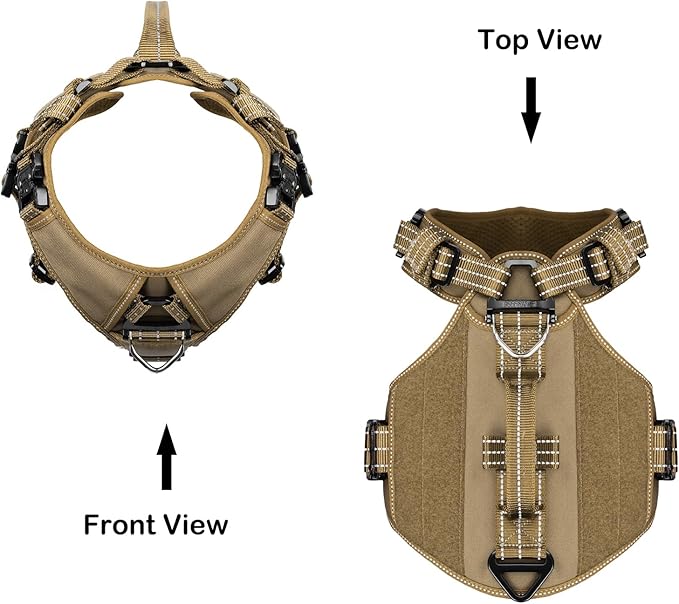 ICEFANG GN8 Tactical Dog Harness with 4X Metal Buckles for Medium Sized Dogs,Reflective in Training Walking K9 Vest,No-Pull Front Leash Clip,Adjustable Pet Harness (Brown, Medium (Pack of 1))
