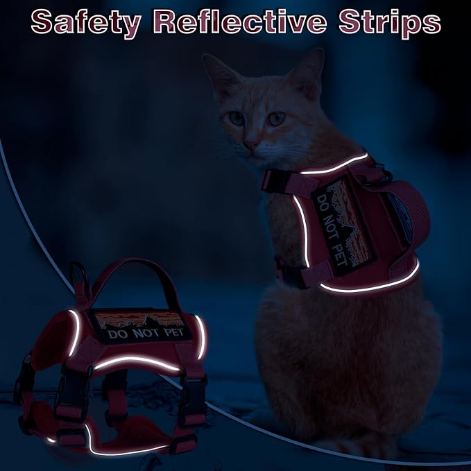 Tactical Cat Harness for Walking, Adjustable Escape Proof Pet Vest for Large Cat,Easy Control Breathable Cat Vest with Handle,Molle Patches (Pink+Leash, L)