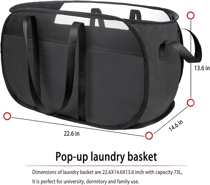 Pop Up Laundry Hamper,with Durable Handles collapsible laundry basket,Easy to Open and Fold for college Dorm,kids room,travel (2 black)…