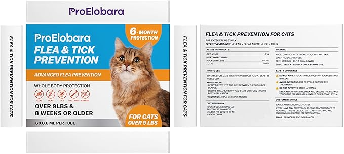 Topical Flea and Tick for Large Cats: Waterproof Topical Cat Flea and Tick – Fast-Acting & Long-Lasting at Home Control for Cats Over 9 lbs and 8 Weeks or Older – 6-Dose Supply