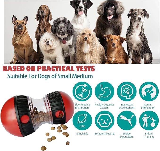 Meng Dog Food Puzzle Toys, Adjustable Dog Treat Dispensing Dogs Toys, Interactive Chase Slow Feeder for Boredom and Stimulating, IQ Training for Small Medium Dogs