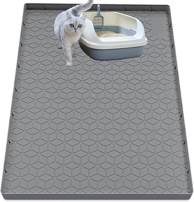 Cat Litter Mat for Litter Box, Silicone Large Cat Litter Trapping Mat - 40x28 in, Waterproof & Non-Slip, Durable & Easy Clean, Gray