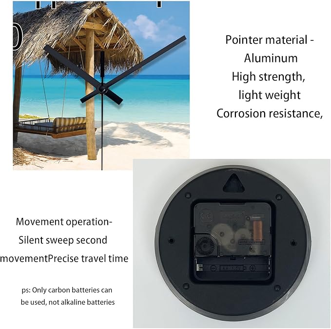 XFM Tropical Beach Wall Clock 12 Inch Silent Coastal Wall Clocks Battery Operated Blue Analog Wall Clock for Living Room Bedroom Office Decor