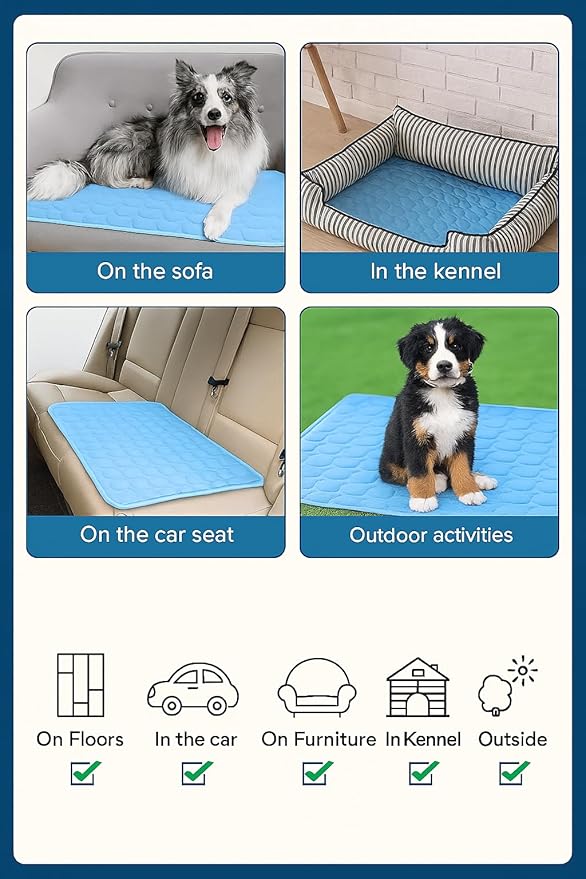 Blue Cooling Mat & Sleeping Pad | Water Absorption | Safe Materials | Easy Carry & Clean | Ideal Cooling Pad for Dogs and Cats | Perfect for Camping, Crates, and Pet Beds | 23.6"L x 19.7"W x 0.8"Th