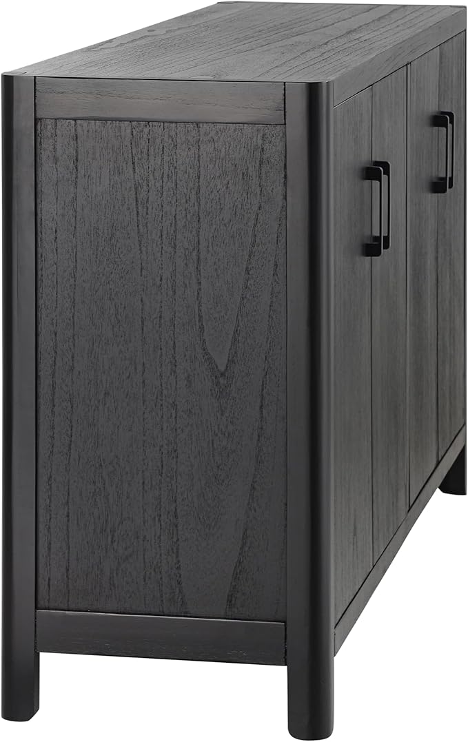 Farmhouse Wood 4-Door Cabinet Sideboard with Smooth Rounded Corners, Rustic Accent Entryway Console Table for Hallway Living Room Dining Room