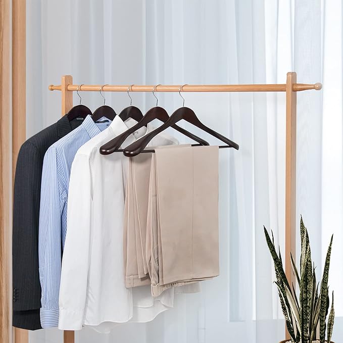 Nature Smile Luxury Mahogany Wooden Suit Hangers - 6 Pack - Wood Coat Hangers,Jacket Outerwear Shirt Hangers,Glossy Finish with Extra-Wide Shoulder, 360 Degree Swivel Hooks & Anti-Slip Bar with Screw
