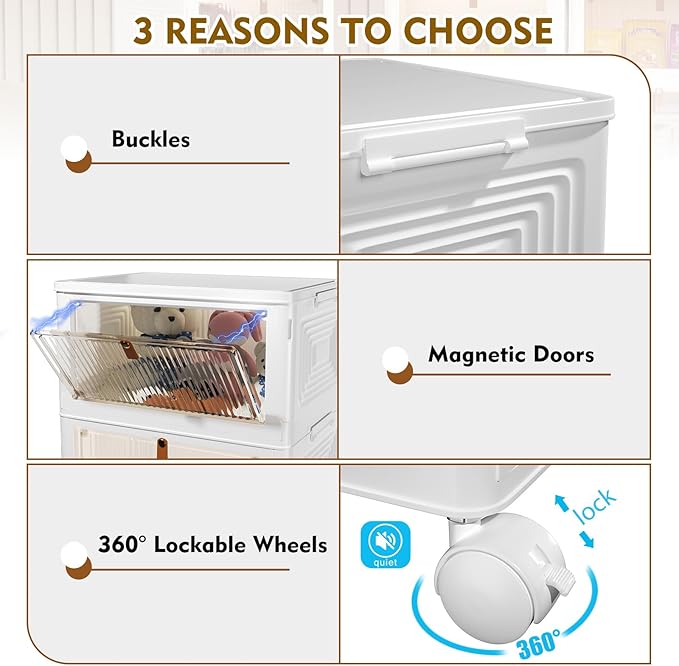 CTSNSLH 4 Tier Plastic Storage Bins and Boxes Organizer - Stackable with Lids for Bedroom, Living Room, Office - Foldable Containers