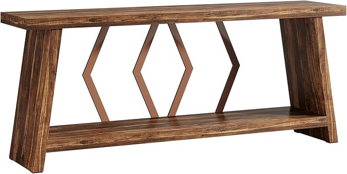 Tribesigns 70.86-Inch Extra Long Console Table for Living Room, 2-Tier Sofa Table Behind Couch with Storage, Wooden Console for Entryway Hallway, Brown