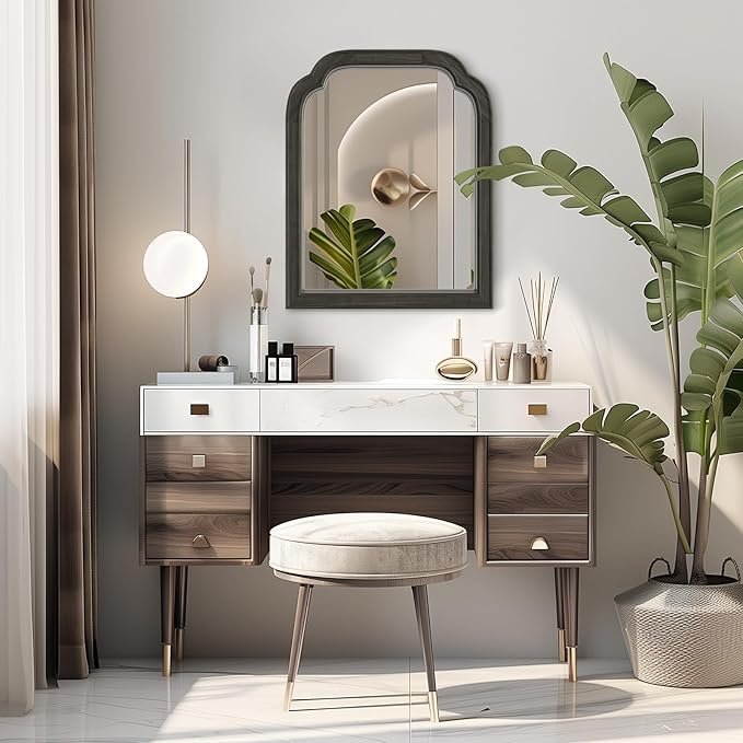 HOMECOOKIN Wood Bathroom Mirrors for Wall Mounted, 16" x 20" Rustic Wood Frame Wall Mirrors Decorative for Living Room or Bedroom Vanity Mirror (Black) B