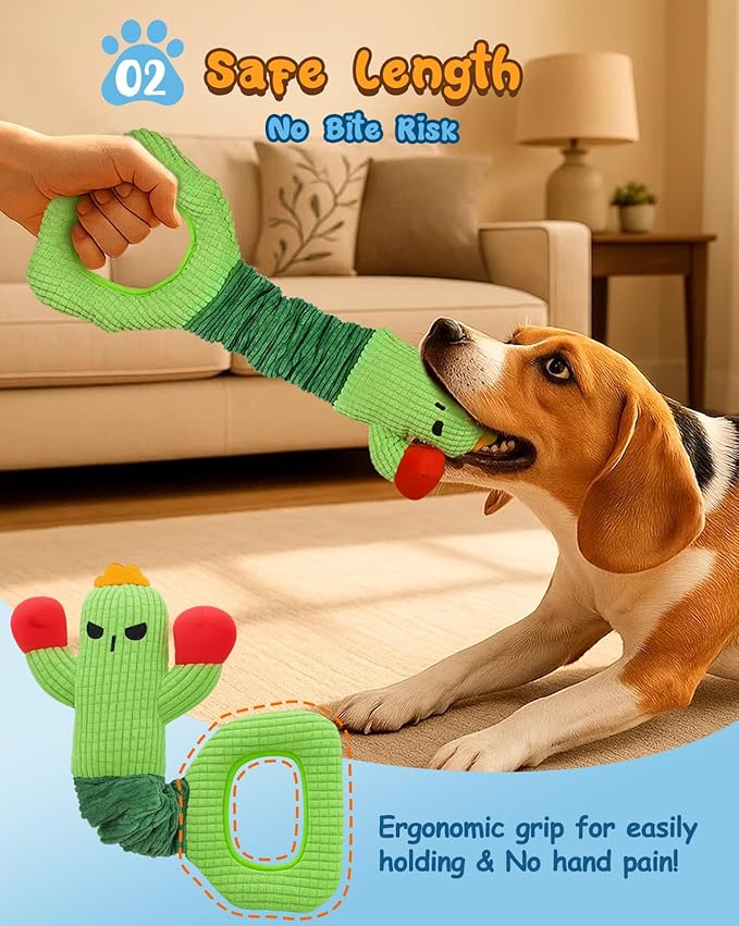Swooflia Tug of War Dog Toy-Squeaky Plush Tug a War Dog Toy for Medium Large Breed Dogs to Keep Them Busy, Interactive Crinkle Doggie Toy, Cute Cactus with Soft Long Pull Handle