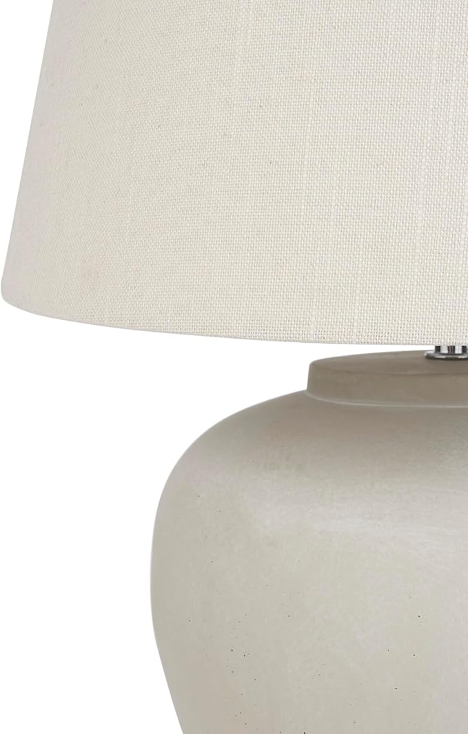 Nourison Home 20" Sand (Light Beige) Ceramic Pot Table Lamp for Bedroom, Living Room, Console, Entryway