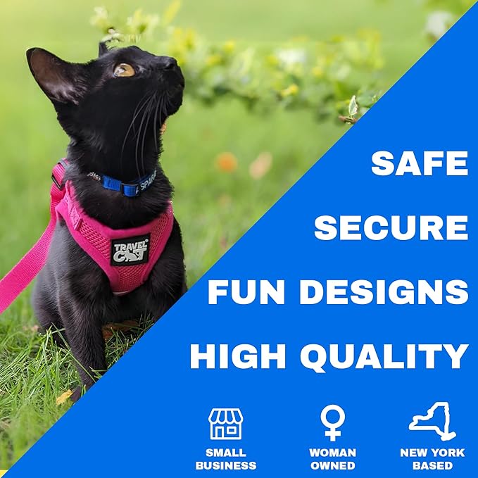 Travel Cat Harness and Leash Set - Adjustable Fit Mesh Cat Harness and Reflective Strap - Comfort Walking Vest for Kitten for Outdoor Walking, Hiking (Large)