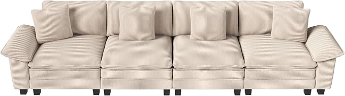 PHI VILLA Cloud Modular Couches Sets, 157.5" Sectional Sofa with Upholstered Deep Seat, 4-Seater Long Couches for Living Room Apartment, Corduroy Fabric, Beige