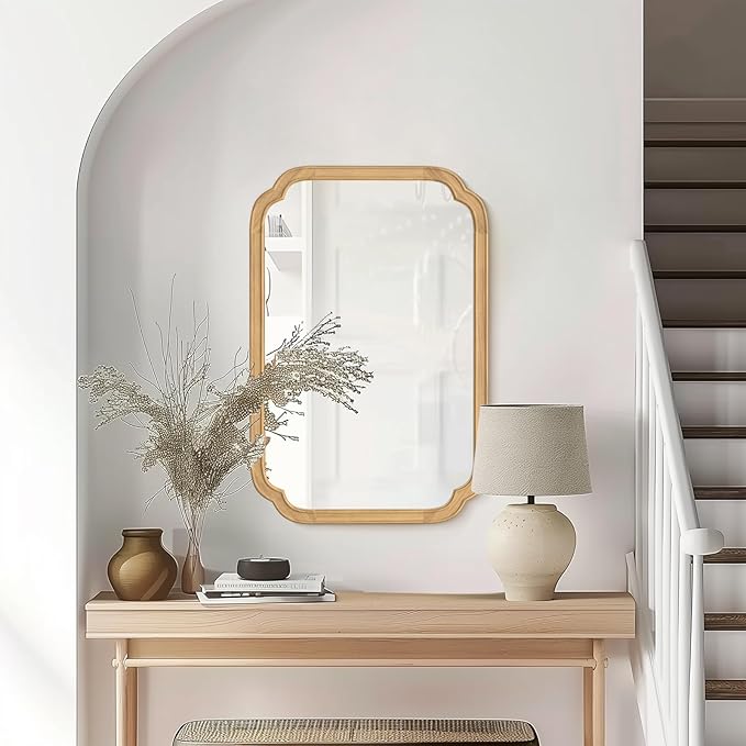 HOMECOOKIN Wood Bathroom Mirrors for Wall Mounted, 20" x 30" Rustic Wood Frame Wall Mirrors Decorative for Living Room or Bedroom Vanity Mirror (Natural) A