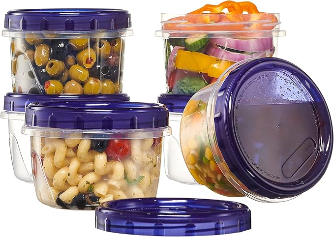 PLASTICPRO 12 Pack Twist Cap Food Storage Containers with Blue Screw on Lid- 16 oz Reusable Meal Prep Containers - Freezer and Microwave Safe Blue Plastic Food Storage