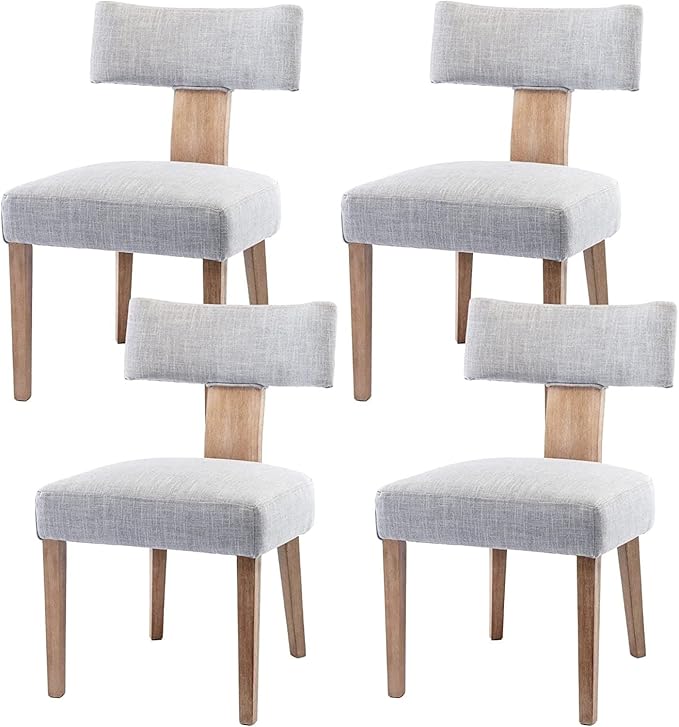 Linen Dining Chairs Set of 4, Modern Dining Chair with Wood Legs, Upholstered Dining Chairs for Dining Room, Kitchen, Vanity, Living Room, Grey