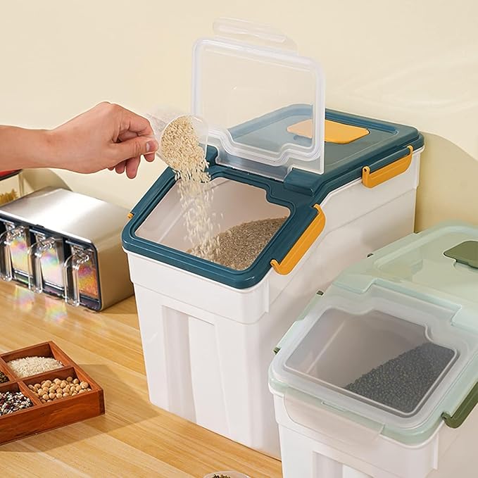 50 lbs Flour Storage Container, 2 Pack Rice Storage Container with Measuring Cup & Scoop, Pet Food Storage Container Dog Cat Food Bin, Blue