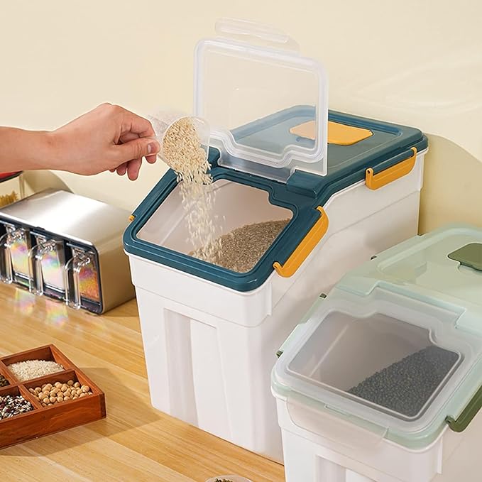 50 lbs Flour Storage Container, 2 Pack Rice Storage Container with Measuring Cup & Scoop, Pet Food Storage Container Dog Cat Food Bin, Grey