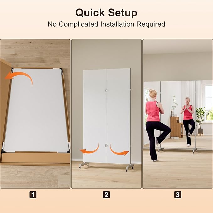 brisafe 67"x55" Folding Mirror with Wheels, 3-Panel Full Length Wall Mirror, Space-Saving Design, Shatterproof Nano Material, Portable Floor Mirror for Gym, Dance Studio, Home, Commercial Use, Silver