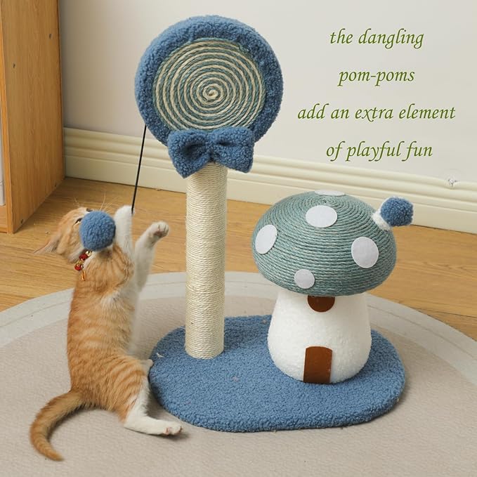 Doggie&Kittie Cat Scratching Post Cute Kitten Scratching Board Kitty Toys Mushroom Lollipop Cat Scratcher Furniture Cat Climber Climbing Tower for Indoor Cats Sisal Material (Red)
